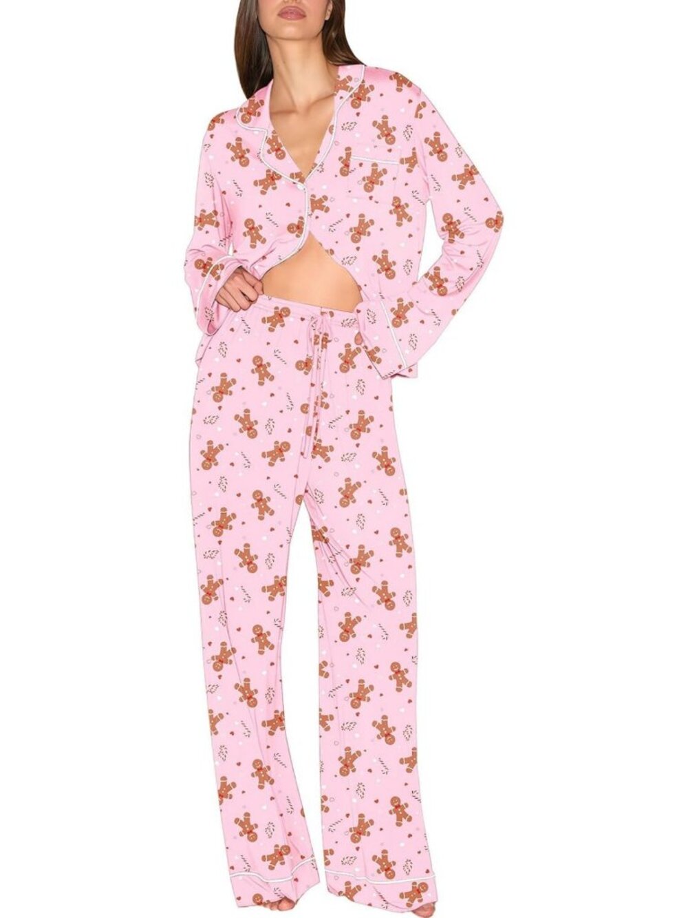 Cozy Holiday Matching Pajamas Set for Women | Long Sleeve Button Down Sleepwear